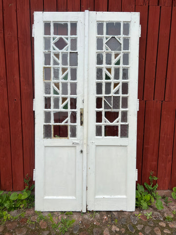 Pardörr med spröjs och färgat glas 120x231